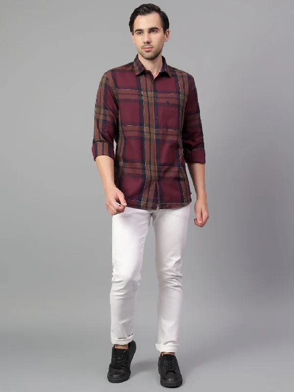 Men's French-Cuff Shirts for a Sophisticated EdgeMen's Maroon Checked Full Sleeve Casual Shirt