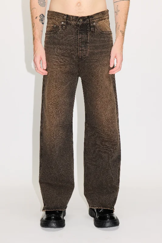 Leather Patch Embellished Men's JeansTwisted Barrel Jeans
