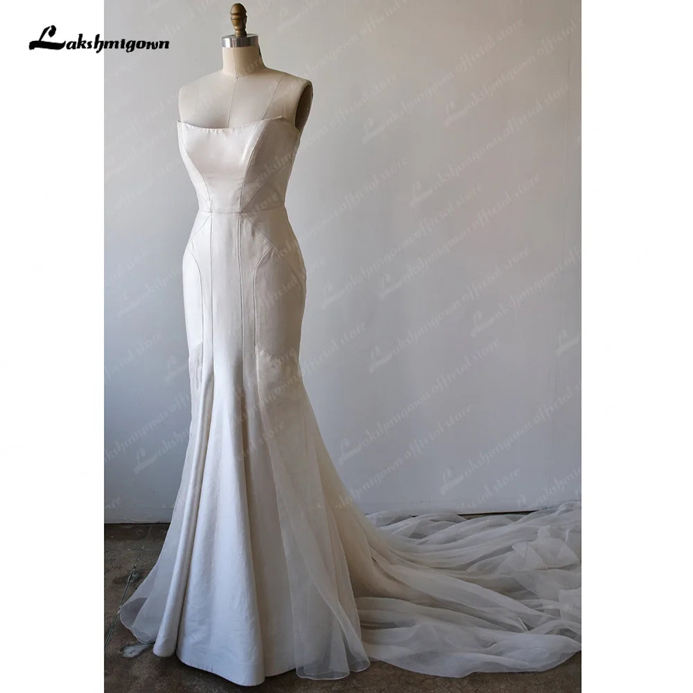 Roycebridal Robe Mariage Civil Bridal Bohemian Wedding Dress 2025 Princess Strapless Women Mermaid Long Satin Surah Wedding Gown Roycebridal Robe Mariage Civil Bridal Bohemian Wedding Dress 2025 Princess Strapless Women Mermaid Long Satin Surah Wedding Gown