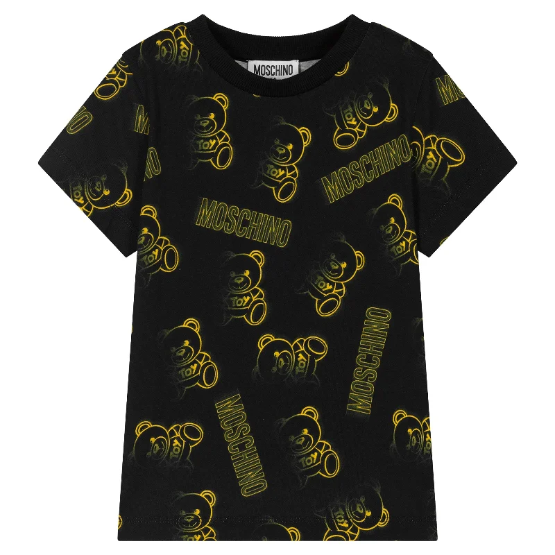 Men's Shirts with Roll-Up SleevesBlack Teddy Bear Logo T-Shirt