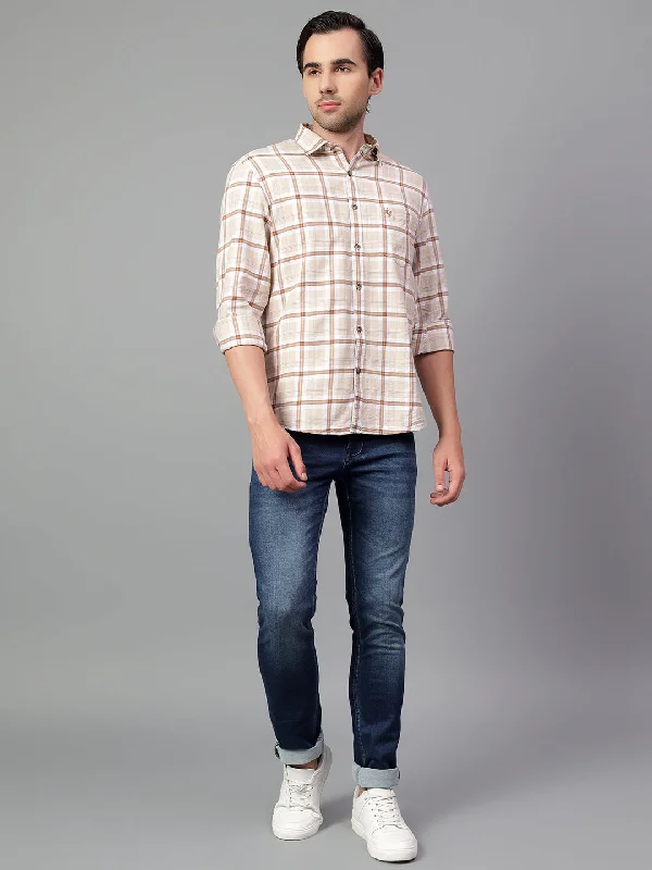 Men's Organic Cotton Shirts for Eco-ConsciousnessMen's Beige Checked Full Sleeve Casual Shirt Men's Organic Cotton Shirts for Eco-ConsciousnessMen's Beige Checked Full Sleeve Casual Shirt