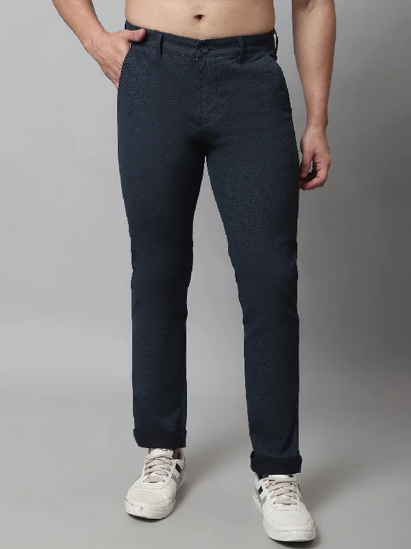 Men's Pants with Patchwork PatternsMen's Casual Flat front Navy Blue  Trousers