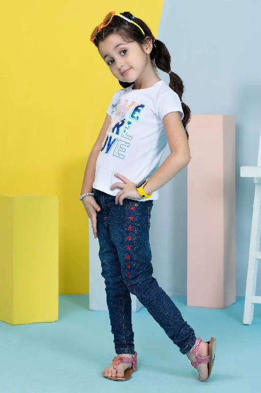 Men's Shirts with Embroidered DesignsGirls T-Shirt In White