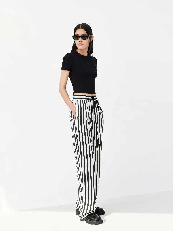 Casual Men's JeansDrawstring Striped Straight Pants