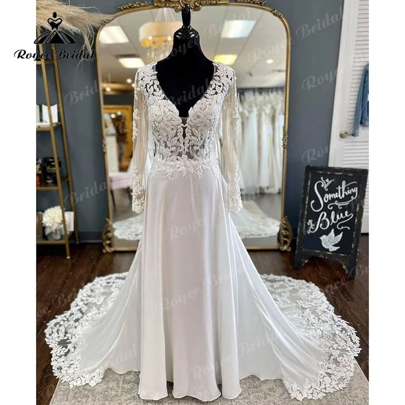 Roycebridal BRIDE,BRIDE EXPLORE All Wedding Dresses,BRIDE EXPLORE Custom Wedding Dresses ๐,BRIDE EXPLORE Plus SizeLuxury Boho V Neck Long Sleeve Lace Appliques Wedding Dress Open Back A Line Beach vestido de novia sin espalda Bridal Gowns Roycebridal BRIDE,BRIDE EXPLORE All Wedding Dresses,BRIDE EXPLORE Custom Wedding Dresses ๐,BRIDE EXPLORE Plus SizeLuxury Boho V Neck Long Sleeve Lace Appliques Wedding Dress Open Back A Line Beach vestido de novia sin espalda Bridal Gowns