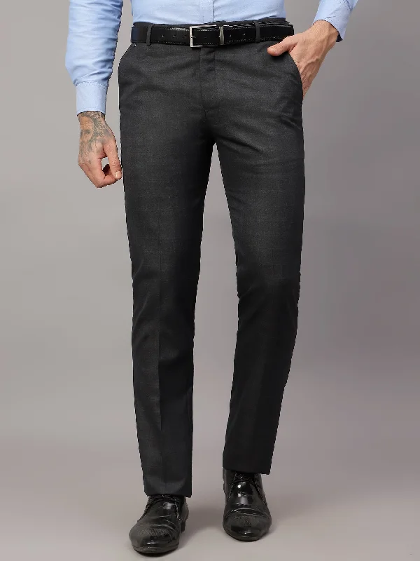Men's Pants with Contrast WaistbandsMen's Formal Flat front Navy Blue Checks Trousers