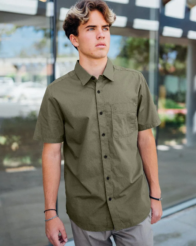 Leather Patch Men's JeansDate Knight Short Sleeve Shirt - Winter Moss