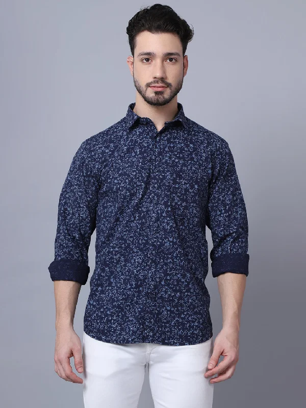 Men's Pocket T-Shirts for Added FunctionalityMen's Navy Blue Casual Floral Print Full Sleeve Shirt Men's Pocket T-Shirts for Added FunctionalityMen's Navy Blue Casual Floral Print Full Sleeve Shirt