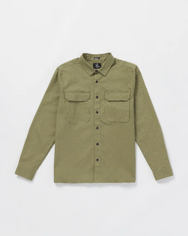 Casual Men's JeansServicestone Workshirt Long Sleeve Shirt - Thyme Green