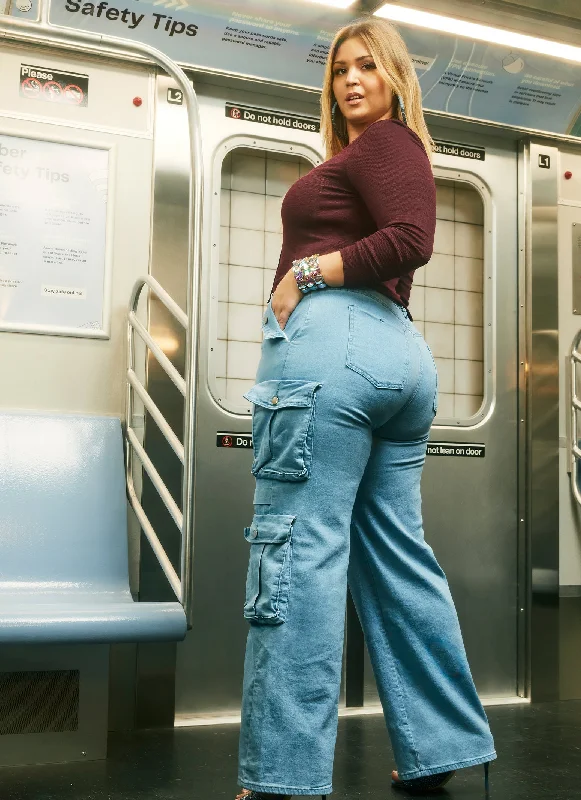 Jeans for Men with a Big BellyPlus Size High Waist Wide Leg Cargo Jeans