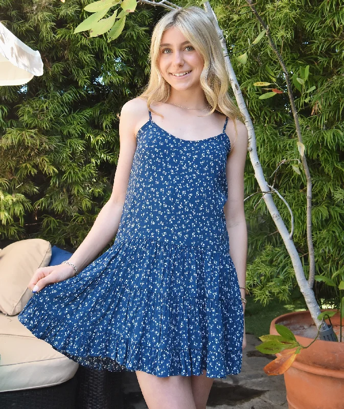 Katie J NYC Girls Evening Blue Ditsy Floral Iris Dress