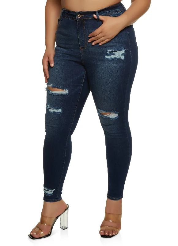 Authentic Raw Denim Men's JeansPlus Size WAX Distressed High Waist Skinny Jeans