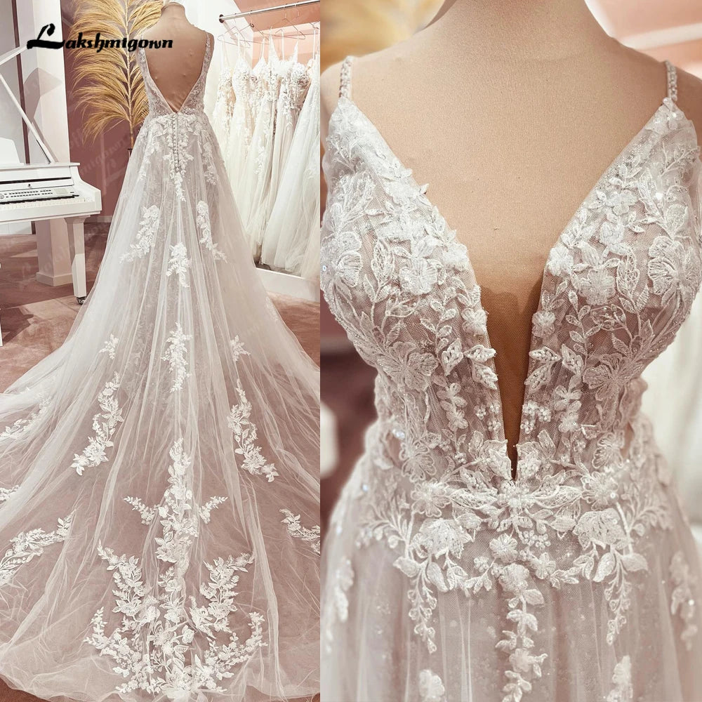 Roycebridal Bohemian Lace Wedding Dresses V-Neck Appliques Spaghetti Strap A-Line Beach Bridal Dress Plus Size Wedding Gowns Roycebridal Bohemian Lace Wedding Dresses V-Neck Appliques Spaghetti Strap A-Line Beach Bridal Dress Plus Size Wedding Gowns