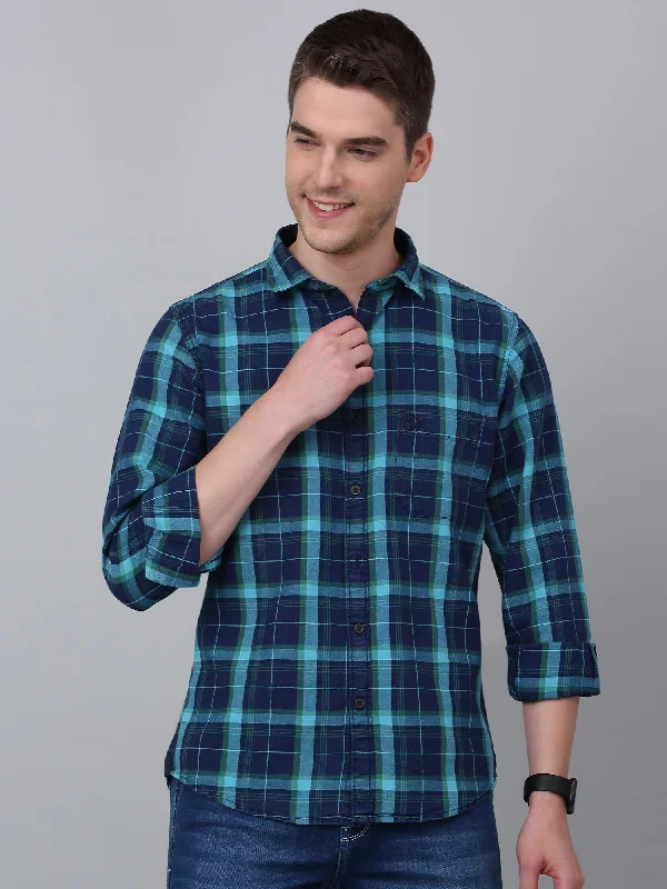 Men's Solid-Color Button-Down Shirts for VersatilityMen's Turquoise Casual Big Checks Full Sleeve Shirt Men's Solid-Color Button-Down Shirts for VersatilityMen's Turquoise Casual Big Checks Full Sleeve Shirt