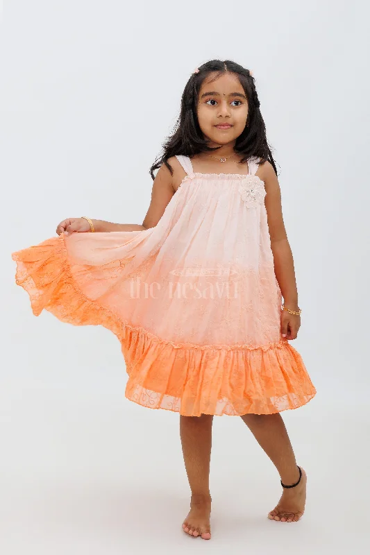 Orange Georgette Ombre Party Wear Frock for Girls