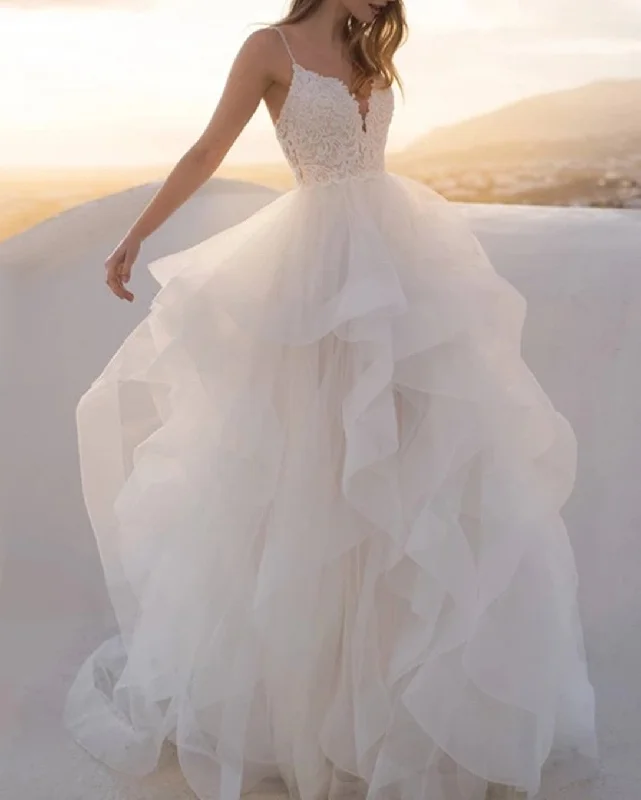 Women A-Line Wedding Dresses Long V-Neck Bridal Gowns YWD138