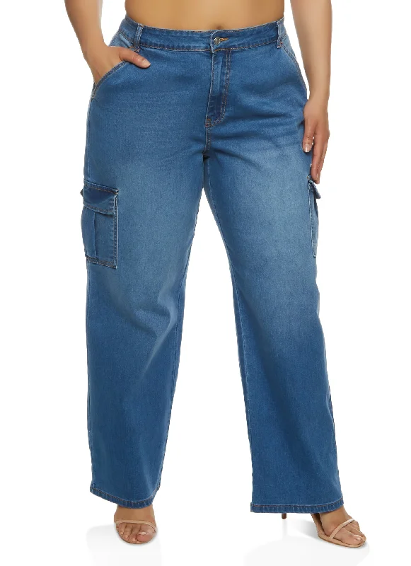 Authentic Men's Denim JeansPlus Size WAX High Waist Wide Leg Cargo Jeans