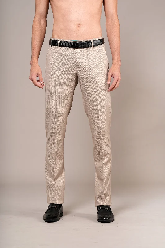 Men's High-Waisted Pants for a Retro StyleMen's Fawn Self Design Non-Pleated Formal Trouser