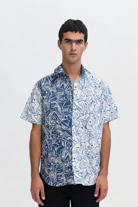 Men's Striped Long-Sleeve Shirts for a Maritime FeelShort Sleeve Shirt in Hercules Navy Print Men's Striped Long-Sleeve Shirts for a Maritime FeelShort Sleeve Shirt in Hercules Navy Print