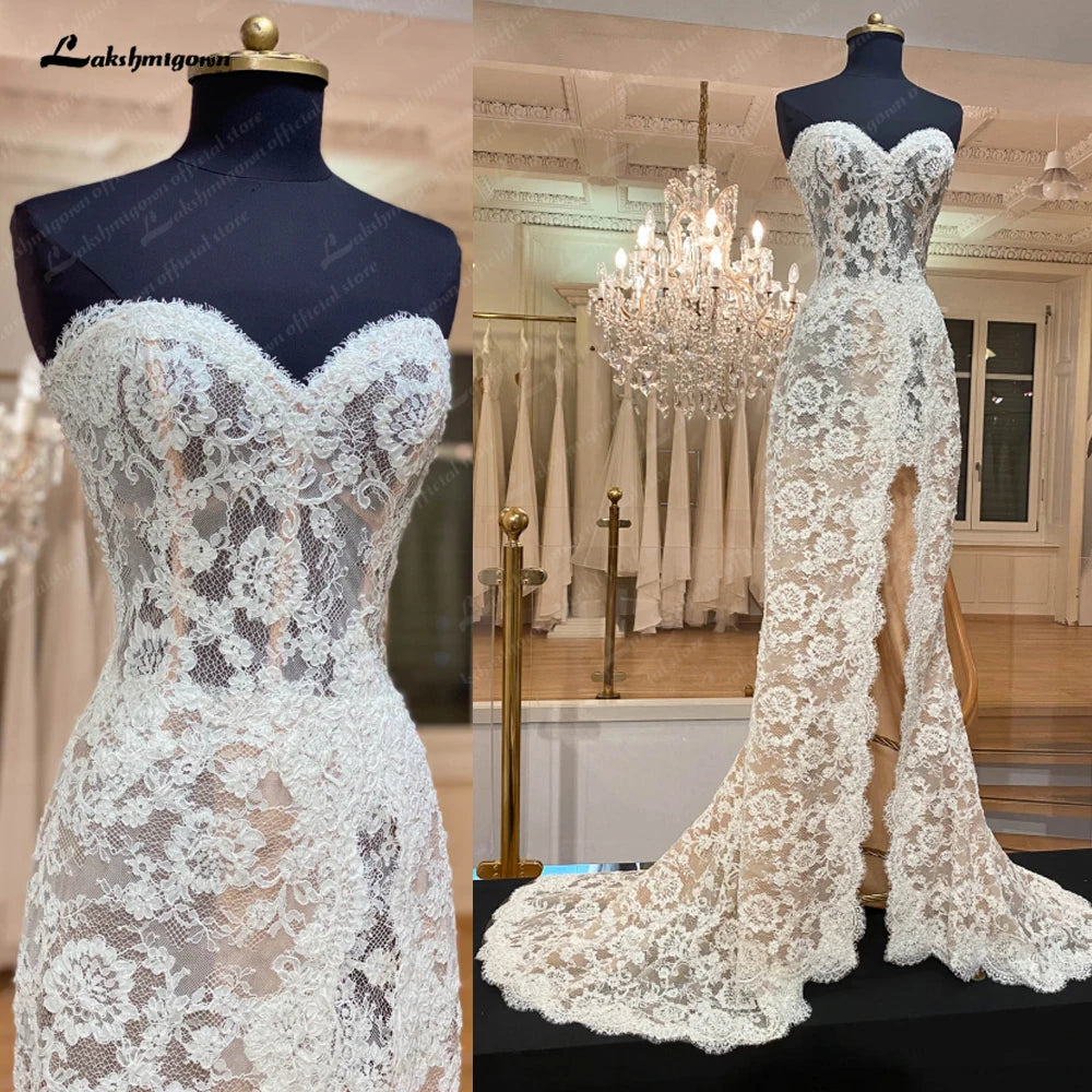 Roycebridal Modest Women Sweetheart Lace Mermaid Wedding Gowns Buttons Illusion Back 2025 Robe Sexy Boho Bridal Dresses Roycebridal Modest Women Sweetheart Lace Mermaid Wedding Gowns Buttons Illusion Back 2025 Robe Sexy Boho Bridal Dresses