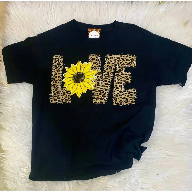 Men's Shirts with Abstract DesignsGirl's Hand Sewn Leopard Love Tee In Black