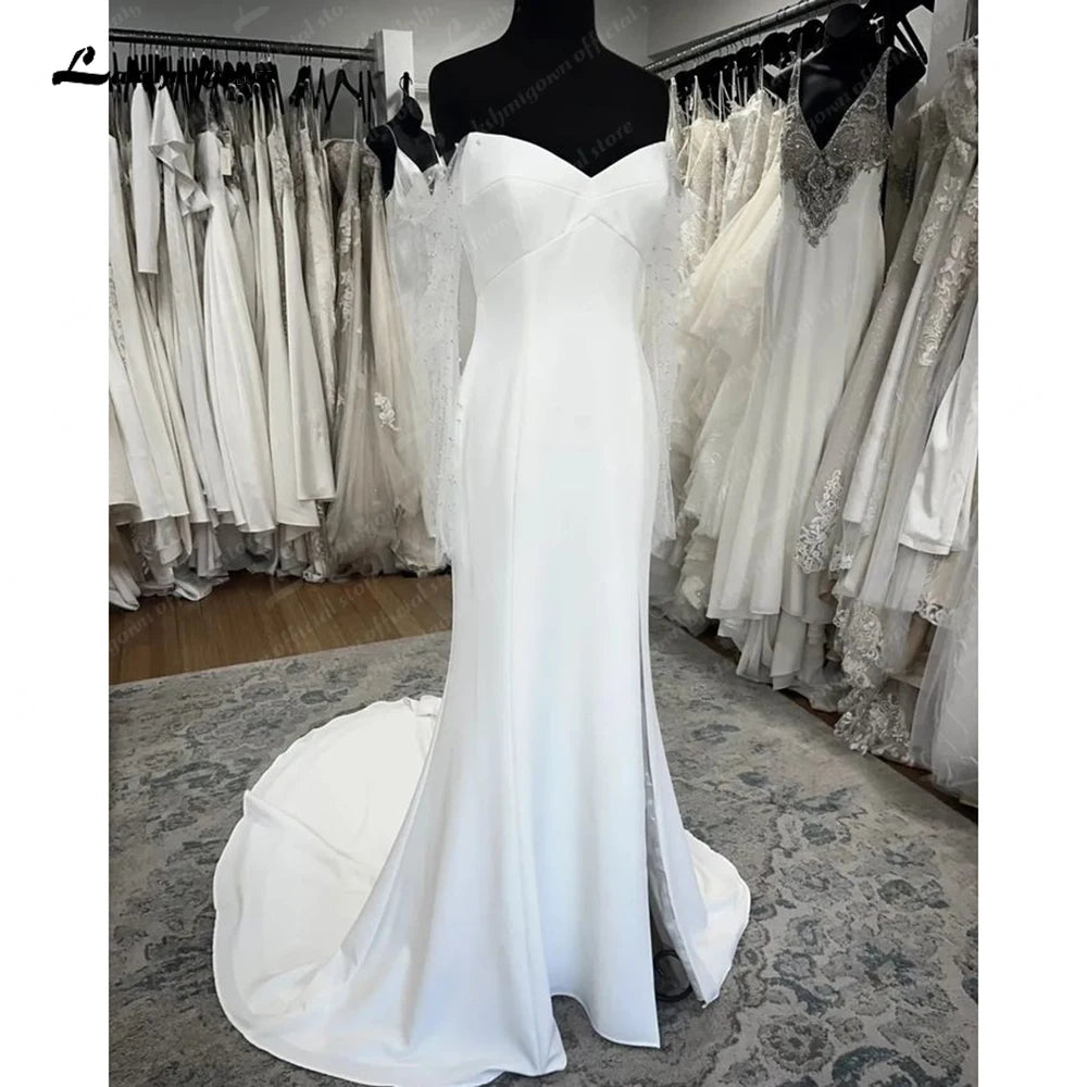 Roycebridal Off the Shoulder Long Sleeves Crepe Wedding Gowns 2025 Robe Bohemen Boho Bridal Dress trouwjurk Robe de mariee Roycebridal Off the Shoulder Long Sleeves Crepe Wedding Gowns 2025 Robe Bohemen Boho Bridal Dress trouwjurk Robe de mariee