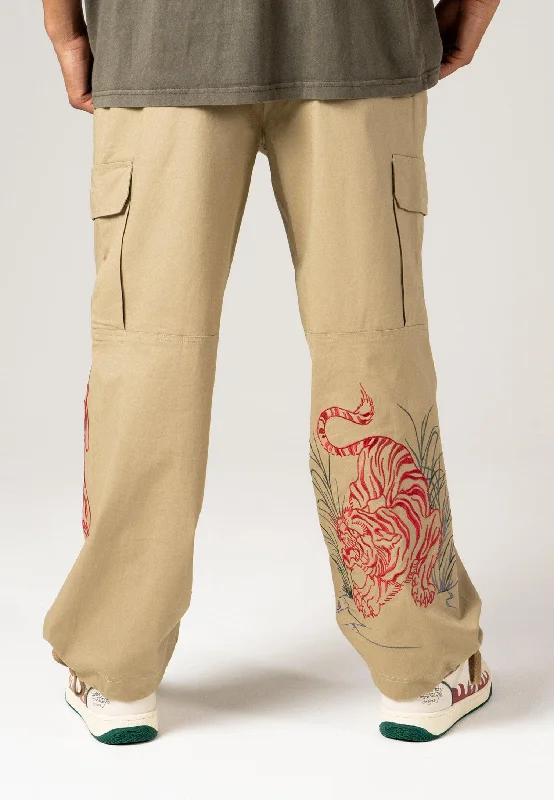 Men's Swim Trunks for SwimmingMens Jungle Tiger Cargo Pants Trousers - Pebble