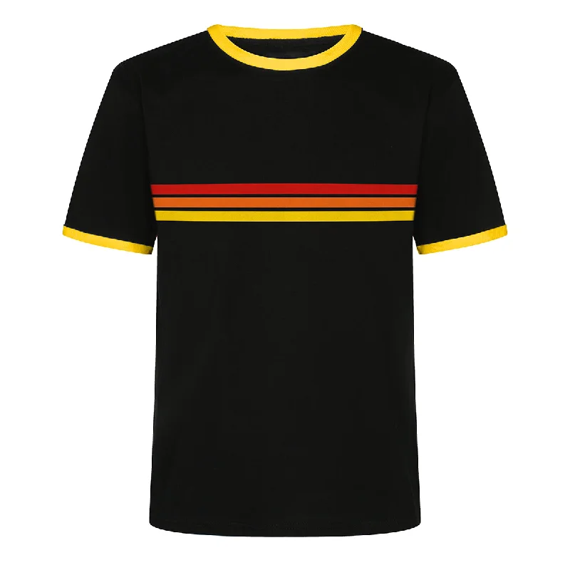 Men's Shirts with TiesMen's Black Cotton T-Shirt With Chest Rainbow Stripe