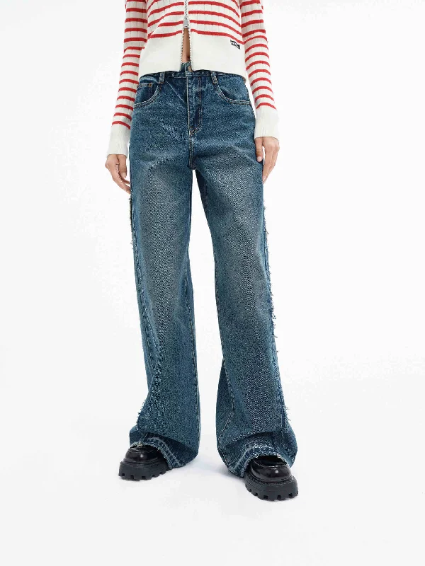 Men's Jeans with RipsRaw Trim Detail Cotton Jeans