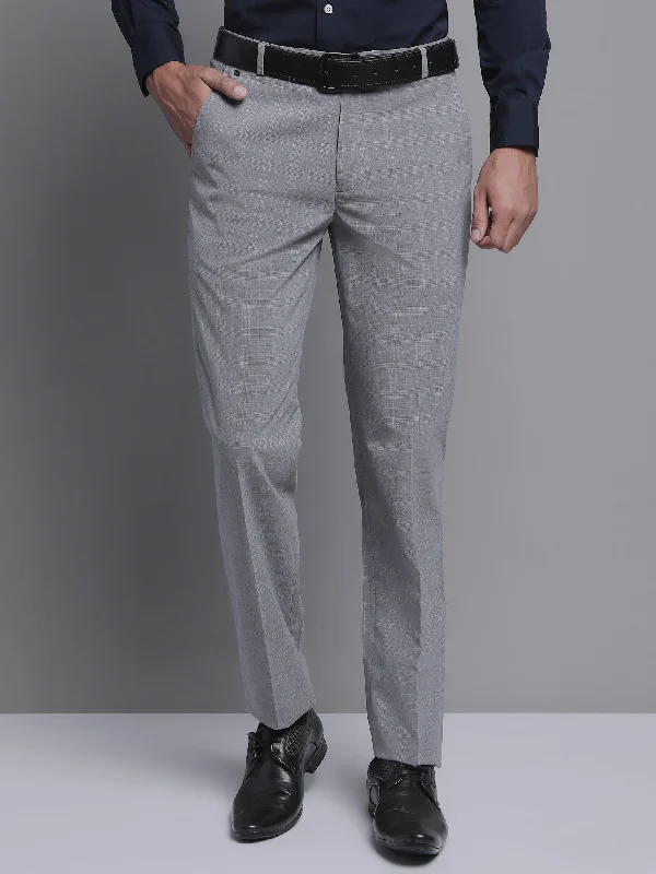 Men's Pants with Button-CuffsMen's Formal Flat front Grey Checks Trousers