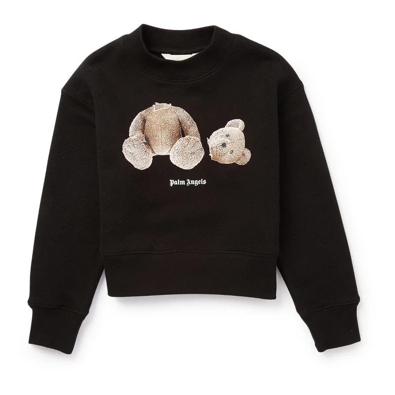Men's Shirts with Moisture-Wicking FabricBlack Bear Motif Crew-neck Sweatshirt