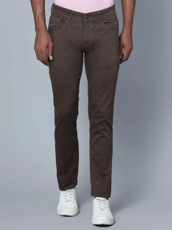 Men's Elastic-Waisted Pants for Easy MovementMen's Casual Flat front Brown  Trousers
