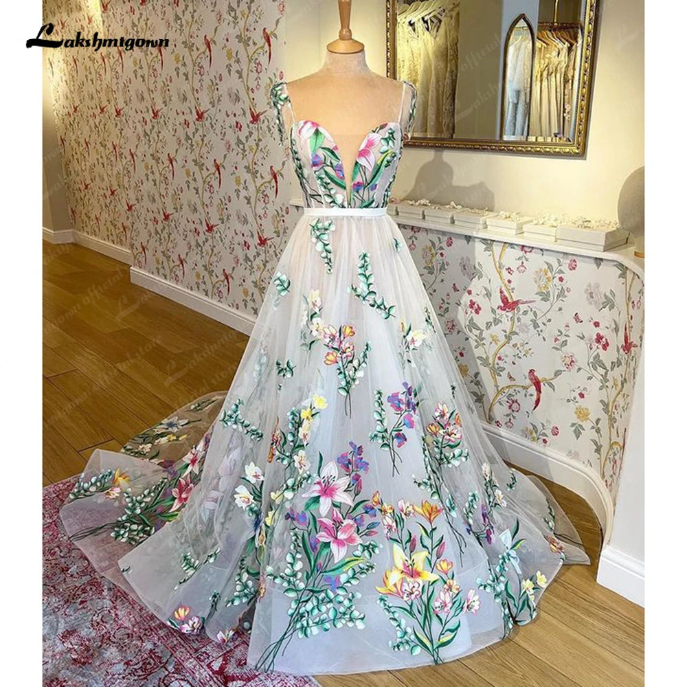 Roycebridal Floral Print Lace Floral Garden Wedding Dress V Neck 2025 Beach Boho Bridal Gowns estido de noiva Roycebridal Floral Print Lace Floral Garden Wedding Dress V Neck 2025 Beach Boho Bridal Gowns estido de noiva
