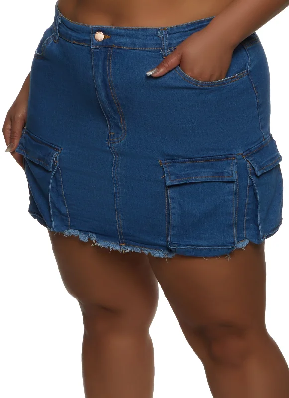 Winter Men's JeansPlus Size Frayed Hem Cargo Pocket Mini Skirt
