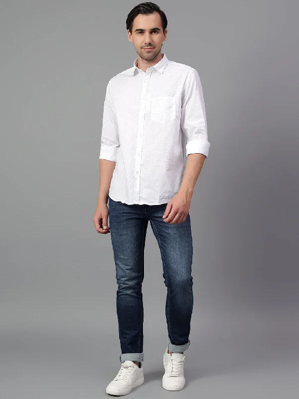 Classic Men's Dress ShirtsMen's White Printed Full Sleeve Casual Shirt
