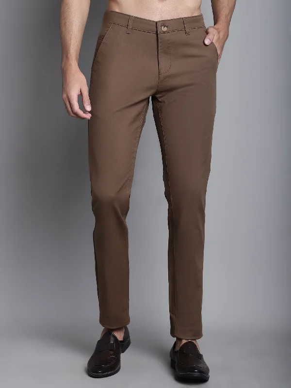 Men's Pants with Cargo PocketsMen's Casual Flat front Brown  Trousers