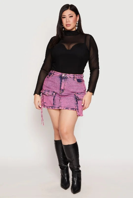 High-Quality Ripped Men's JeansPlus Size Daisy Acid Wash Denim Cargo Skirt