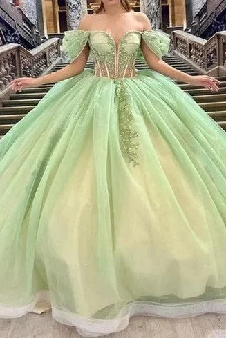 Off The Shoulder Sage See Through Quinceanera Dress