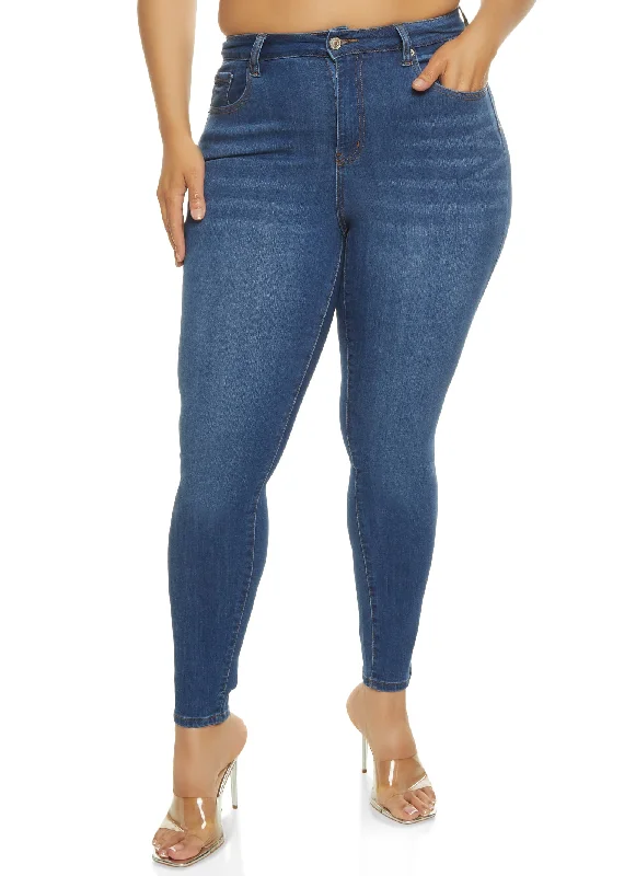 Elegant Straight-Leg Men's JeansPlus Size WAX Basic High Rise Skinny Jeans