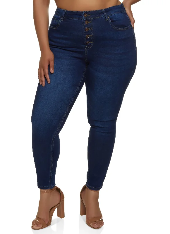 Men's Jeans with Fashionable RipsPlus Size WAX 5 Button Jeans