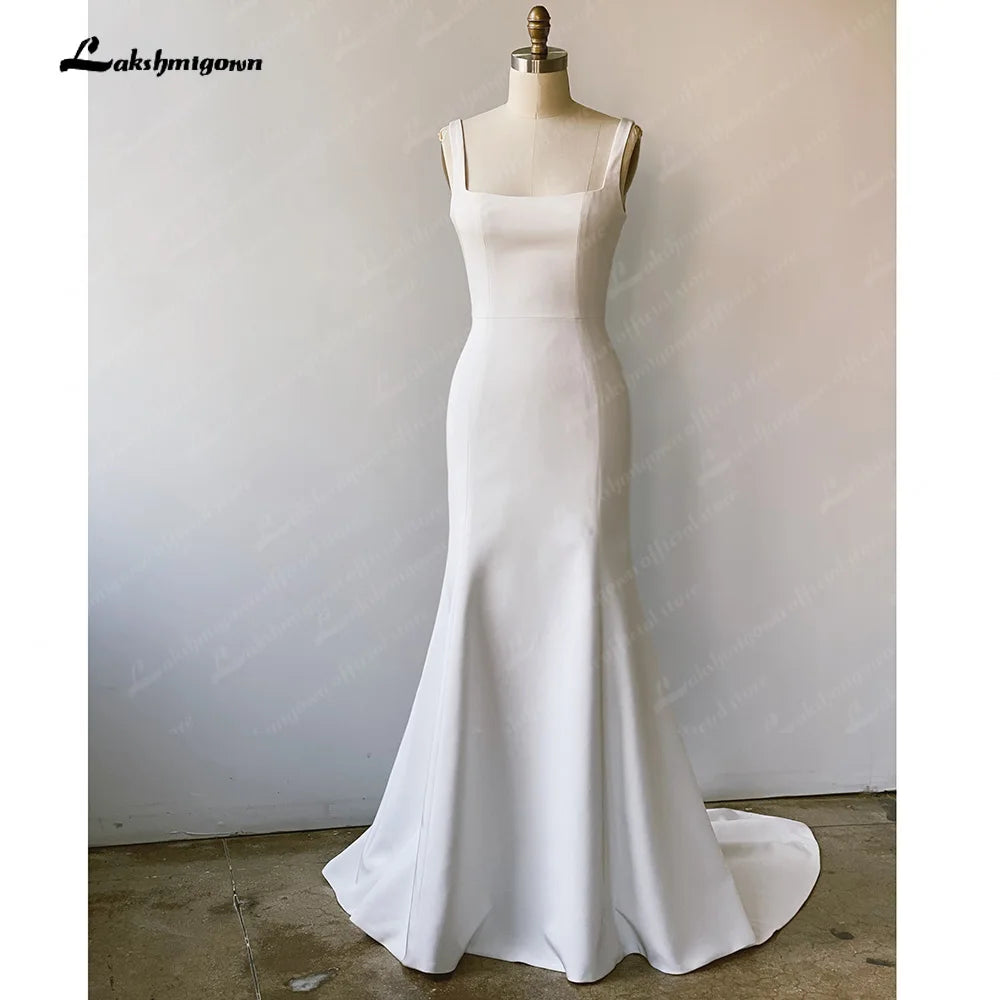 Roycebridal Stretchy Crepe Scoop Neck Wedding Dress Backless Draped Trailing Stretch Satin Spaghetti Straps Bridal Gowns Roycebridal Stretchy Crepe Scoop Neck Wedding Dress Backless Draped Trailing Stretch Satin Spaghetti Straps Bridal Gowns