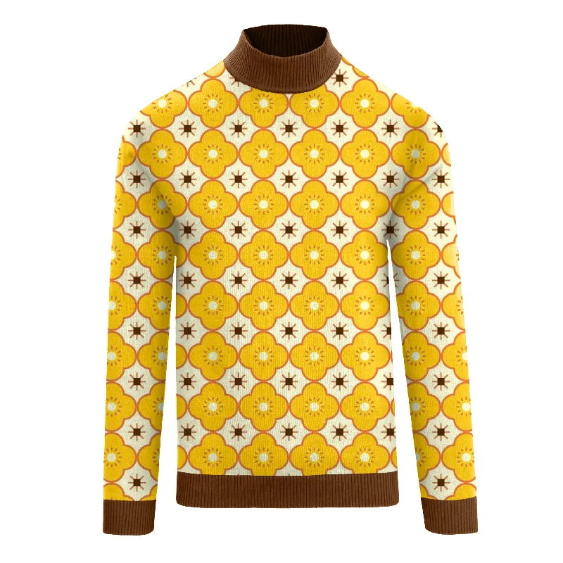 Men's Short-Sleeved ShirtsMen's yellow geometric jacquard turtleneck T-Shirts