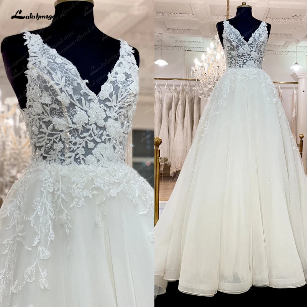Roycebridal Floral Lace V Neck Glitter A Line Wedding Dress Lace Appliques 2025 Luxury Bridal Boho Beach Wedding Gowns Backless Roycebridal Floral Lace V Neck Glitter A Line Wedding Dress Lace Appliques 2025 Luxury Bridal Boho Beach Wedding Gowns Backless
