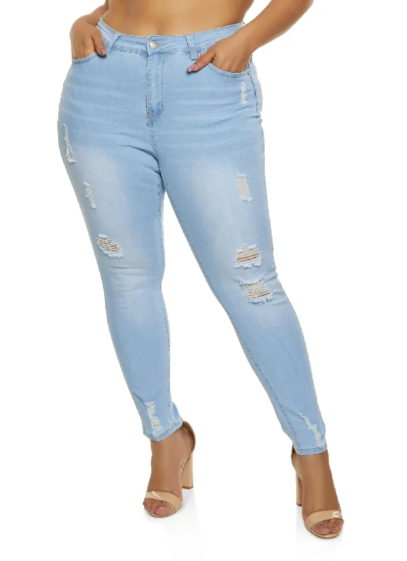 Men's Jeans with a Destroyed LookPlus Size WAX Distressed Push Up Skinny Jeans