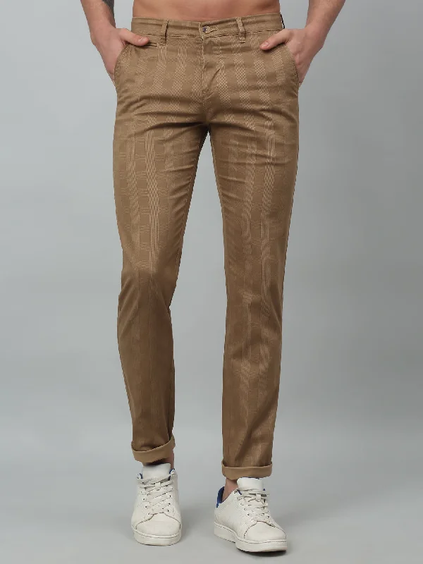 Men's Pants with Logo EmbossmentsMen's Casual Flat front Khaki Checks Trousers