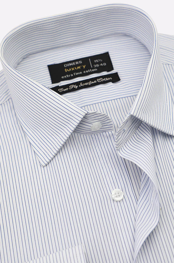 White Hairline Stripe Formal Shirt