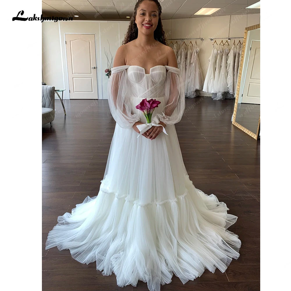 Roycebridal Off the Shoulder Long Sleeves Wedding Dress for Women 2025 Robe Longue Pleat Soft Tulle Bridal Gowns Roycebridal Off the Shoulder Long Sleeves Wedding Dress for Women 2025 Robe Longue Pleat Soft Tulle Bridal Gowns
