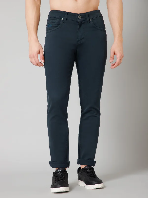Men's Pants with Turn-Up CuffsMen's Casual Flat front Teal  Trousers