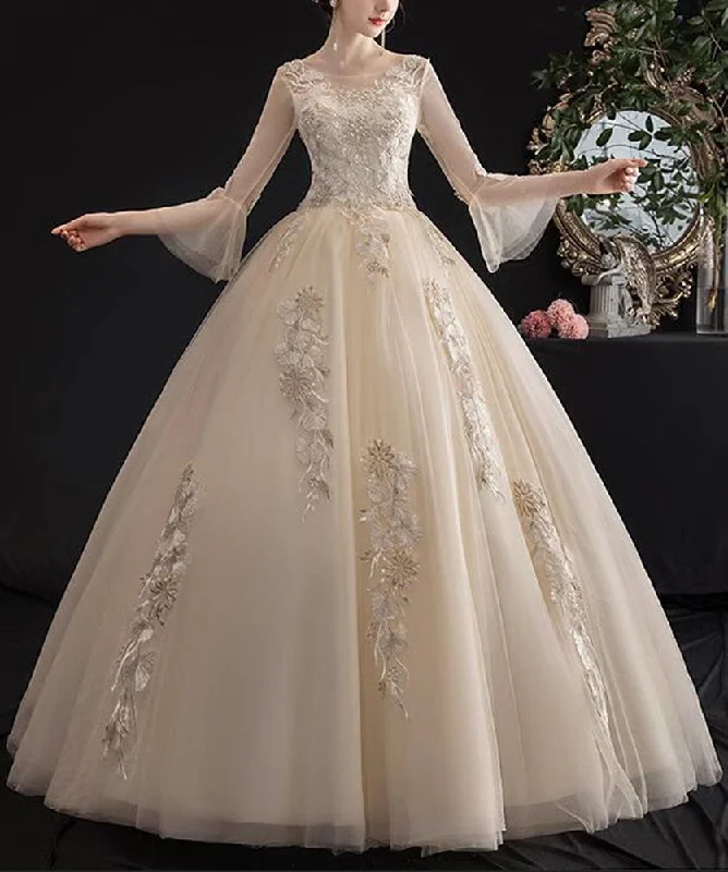 Women Tulle Appliques Wedding Dresses Long A-Line Bridal Gowns YWD035