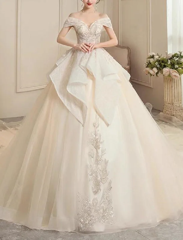 Women Beaded Wedding Dresses Off Shoulder Long Bridal Gowns YWD046